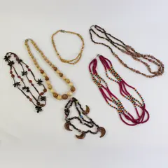 Lot of 6 Vtg Costume Jewelry Necklaces Wood Metal Various Colors and Textures