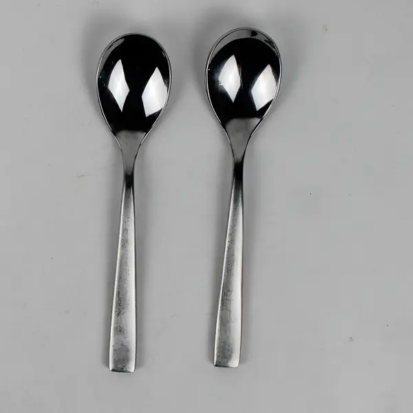 Lot of 2 Mikasa Unknown Pattern Forged Stainless Sugar Spoons 6.75" Good