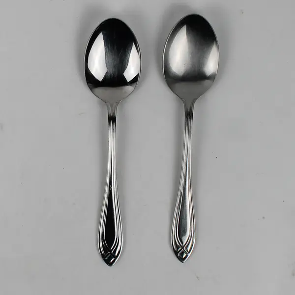 Lot of 2 Cuisinart Arcadia Pattern Crossed Bands 18/10 SS Oval Soup Spoons 7.5"