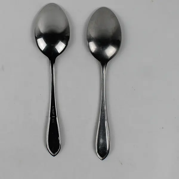 Lot of 2 Cuisinart Arcadia Pattern Crossed Bands 18/10 SS Oval Soup Spoons 7.5"