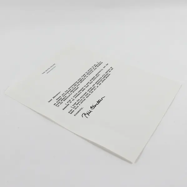 Bill Clinton Autopen Signed Letter To Educator Official White House Stationery