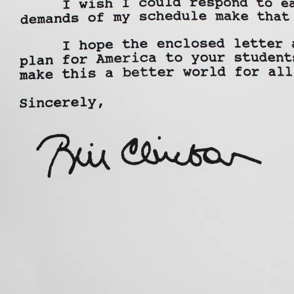 Bill Clinton Autopen Signed Letter To Educator Official White House Stationery