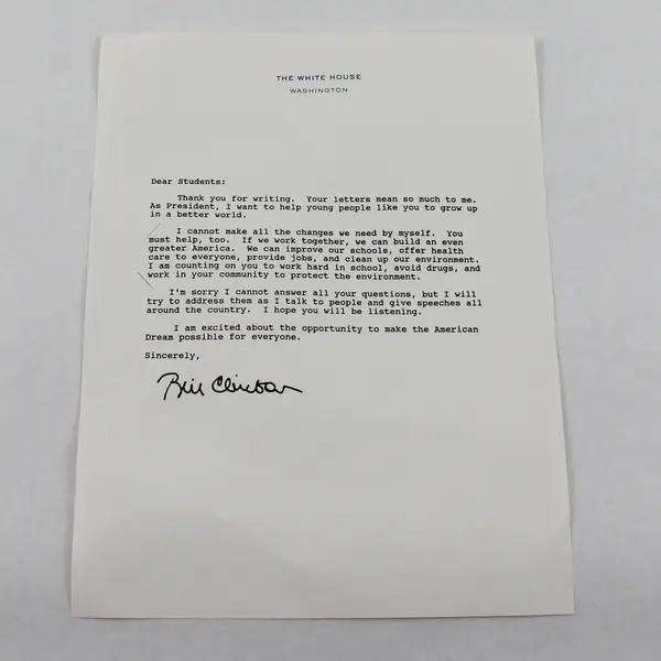 Bill Clinton Autopen Signed Letter To Students Official White House Stationery