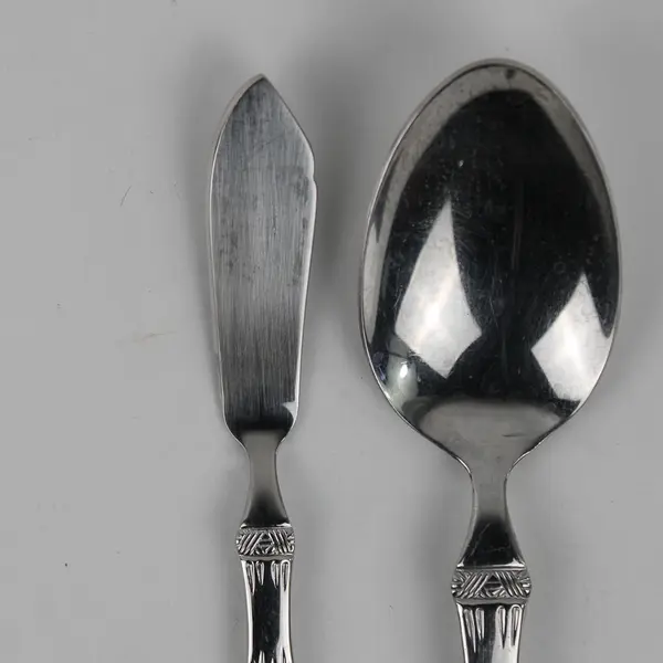 Lot of 2 Cuisinart Bamboo Pattern 18/10 SS 1 Butter Knife 1 Solid Serving Spoon