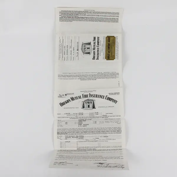 Set Of 3 Oregon Mutual Fire Insurance Policy Papers 1949-52 RS Clancy Portland
