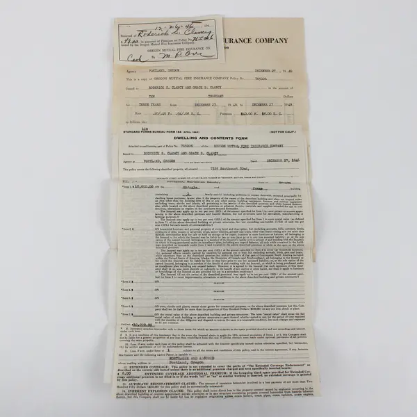 Set Of 3 Oregon Mutual Fire Insurance Policy Papers 1949-52 RS Clancy Portland
