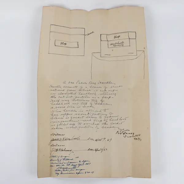 Original 1940s Invention Patent Drawings Paper Bag Handle RS Clancy Oregon
