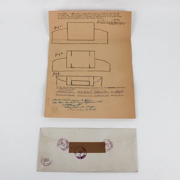 Original 1940s Invention Patent Drawings Paper Bag Handle RS Clancy Oregon