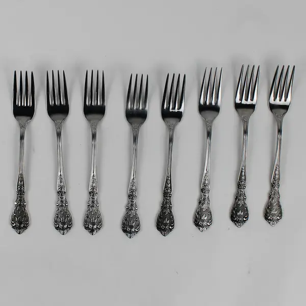 Lot of 8 Merchandise Service Rose Pattern Stainless Salad Forks 6.5" Good