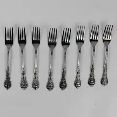 Lot of 8 Merchandise Service Rose Pattern Stainless Salad Forks 6.5" Good