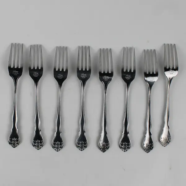 Lot of 8 Merchandise Service Rose Pattern Stainless Salad Forks 6.5" Good