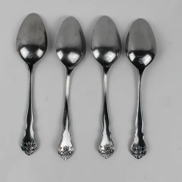Lot of 4 Merchandise Service Rose Pattern Stainless Serving Spoons 8.25" Rare