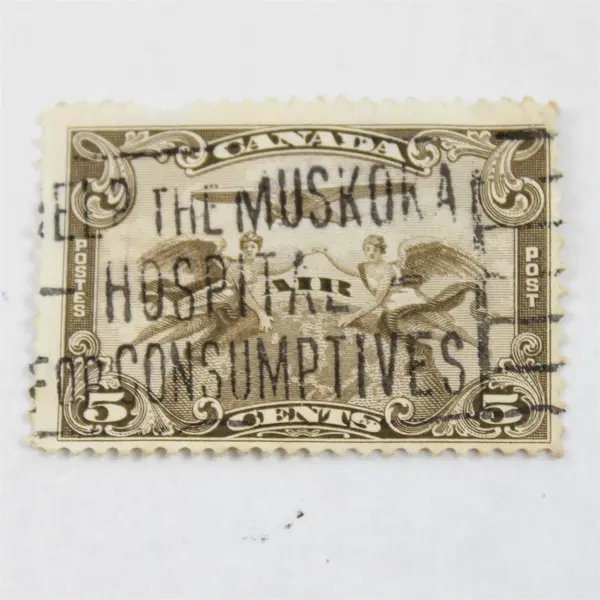 Set Of 2 1928 Canada 5 Cent Airmail Stamps Used Muskoka Hospital Postmark