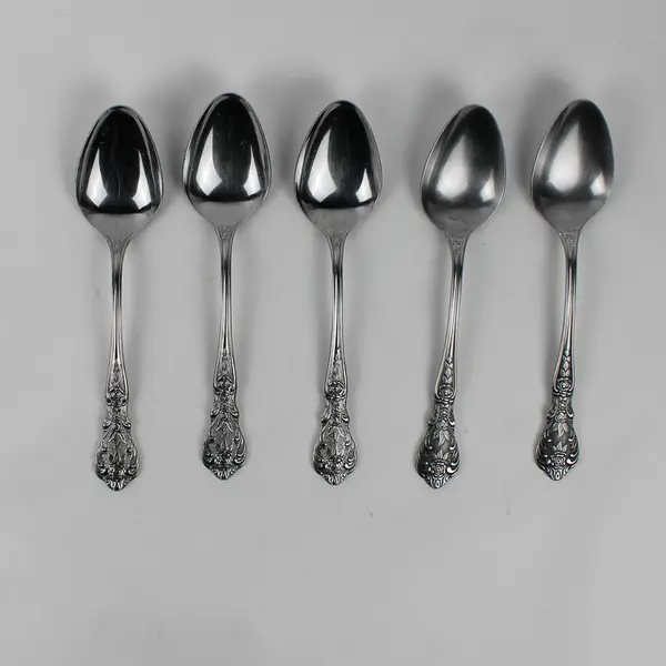 Lot of 5 Merchandise Service Rose Pattern Stainless Serving Spoons 8.25" Rare