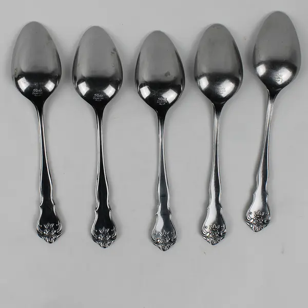 Lot of 5 Merchandise Service Rose Pattern Stainless Serving Spoons 8.25" Rare