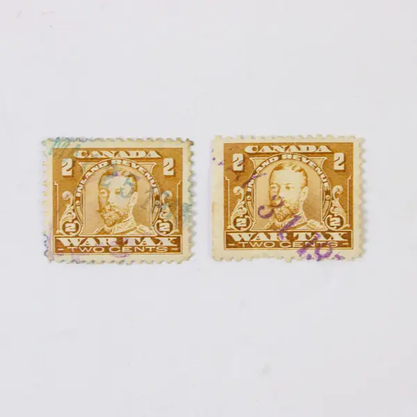 Lot Of 2 Canada 2 Cent WWI Inland Revenue War Tax Stamps Used Canceled
