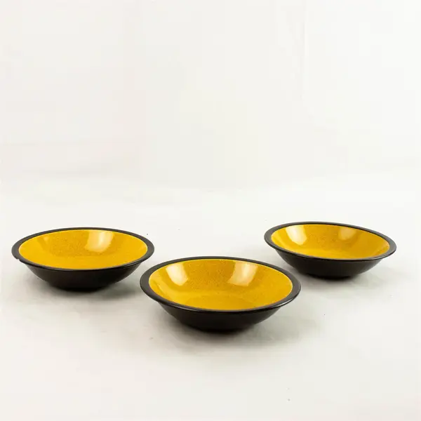 Set of 3 Mikasa Terra Stone E1357 Saffron 7.5" Vegetable Bowls - 1 Chip