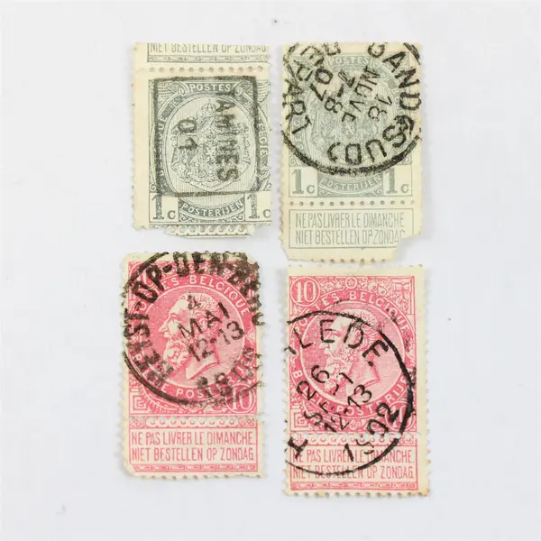 Lot Of 4 Belgium King Leopold II Stamps Dominical Label Used Canceled