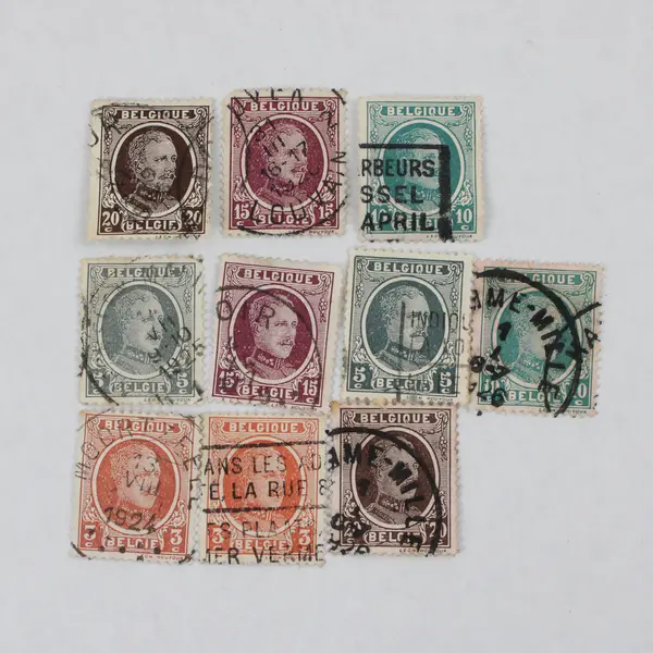 Lot Of 10 Belgium King Albert 3/5/10/15/20c Stamps Used