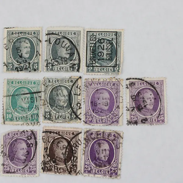 Lot Of 10 Belgium King Albert 5/10/15/20/25c Stamps Used Canceled