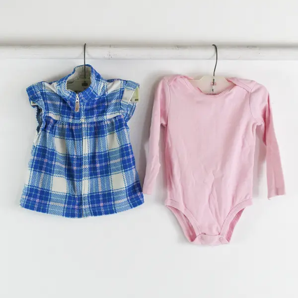 Lot of 2 Carter's Baby Girls 24M Set Pink Long Sleeve One Piece and Vest