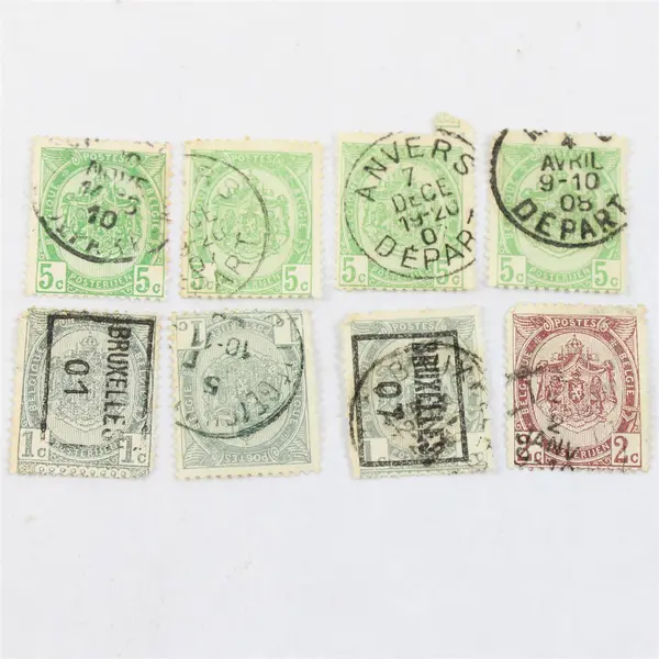 Lot Of 8 Belgium Coat Of Arms 1/2/5c Stamps Used 1900s