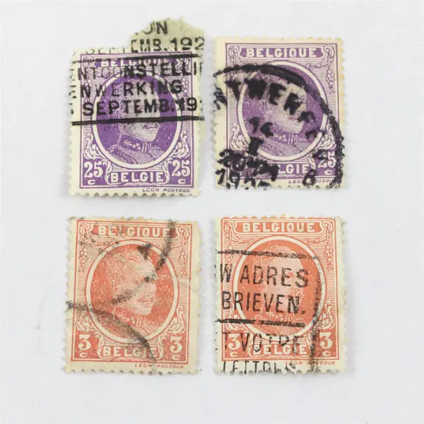 Lot Of 4 Belgium King Albert I 3/25c Stamps Used 1920s