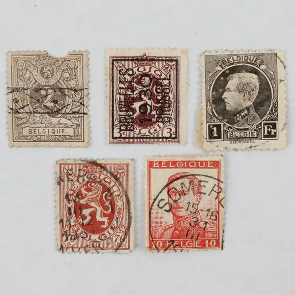 Lot Of 5 Belgium King Albert I Lion Coat Of Arms Stamps