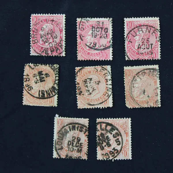 Lot Of 8 Belgium King Leopold II 10c Stamps Used 1890s 1890s