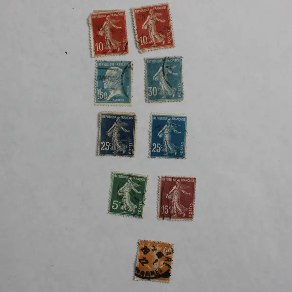 Lot Of 9 France Sower 5/10/15/25/30/60c Stamps Pasteur 1.50f Stamp Used 1920s