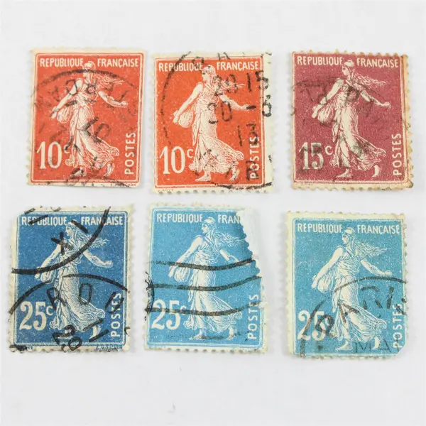 Lot Of 6 France Sower Statue 10/15/25c Stamps Used 1920s