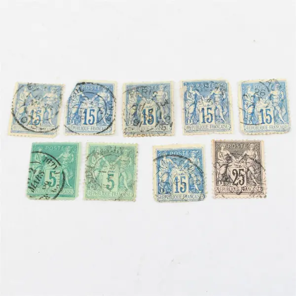 Lot Of 9 France Type Sage Peace Commerce 5/15/25c Stamps Used 1890s