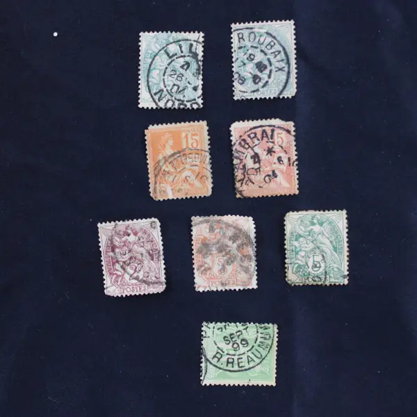 Lot Of 8 French Various Used Stamps 2/3/5/15c Early 1900s