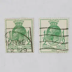 Lot Of 2 Great Britain King George V 1929 Postal Union 1/2d Stamps Used