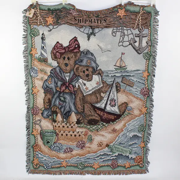 Boyds Bears And Friends Shipmates Woven Tapestry Afghan Blanket 51" x 68" 1996 