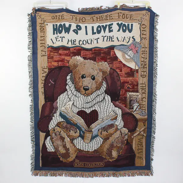 Boyds Bears And Friends Count Love Woven Tapestry Afghan Blanket 52" x 68"