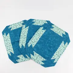 Set of 3 Teal Blue and Green Quilted Fabric Placemats 15-3/4"
