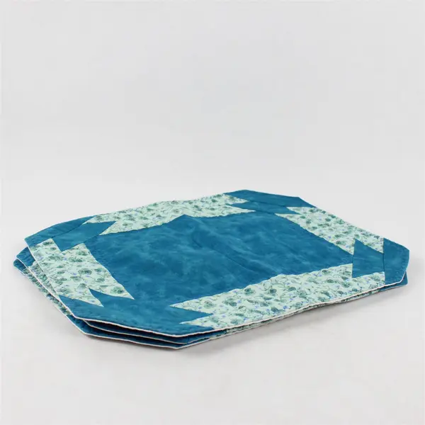 Set of 3 Teal Blue and Green Quilted Fabric Placemats 15-3/4"
