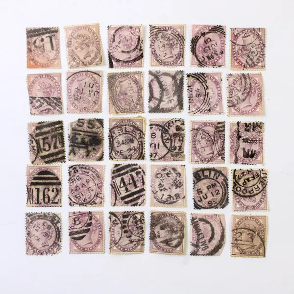 Lot Of 30 Great Britain Queen Victoria Penny Lilac One Penny Stamps Used 