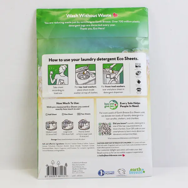 Earth Breeze Laundry Detergent Eco-Sheets (30 Sheets) Fresh Scent Up To 60 Loads