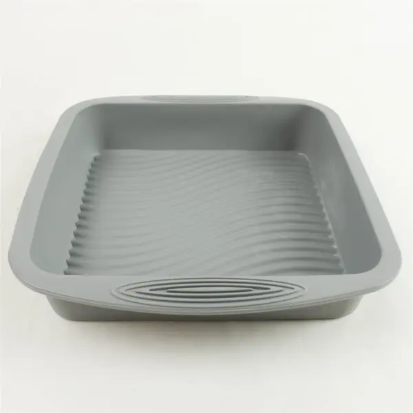 Set of 2 Grey Square Silicone Baking Pans Wave Pattern Dishwasher Safe