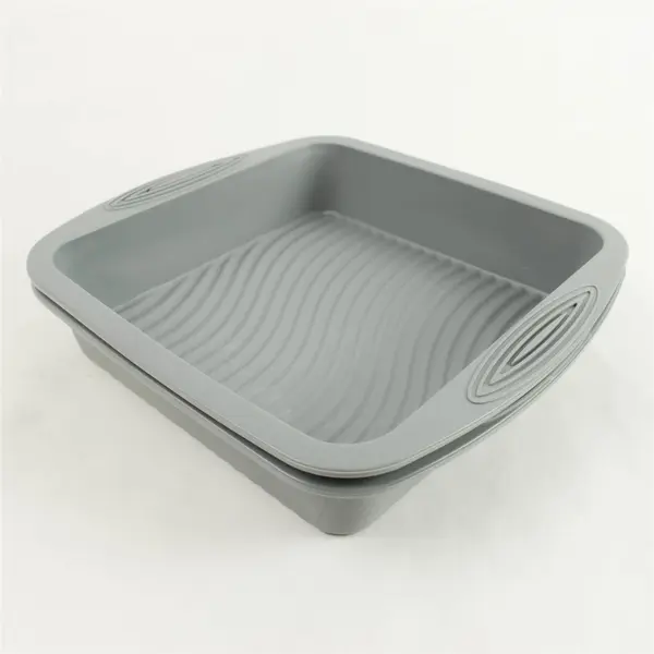Set of 2 Grey Square Silicone Baking Pans Wave Pattern Dishwasher Safe