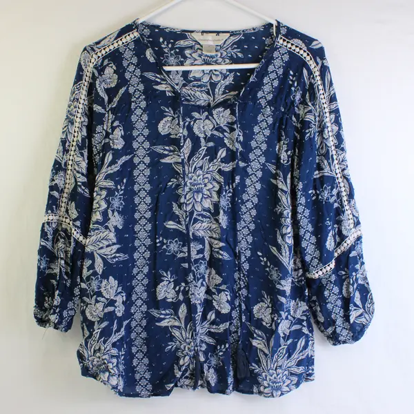 Christopher & Banks Blue Floral Boho Blouse Top Womens Size M