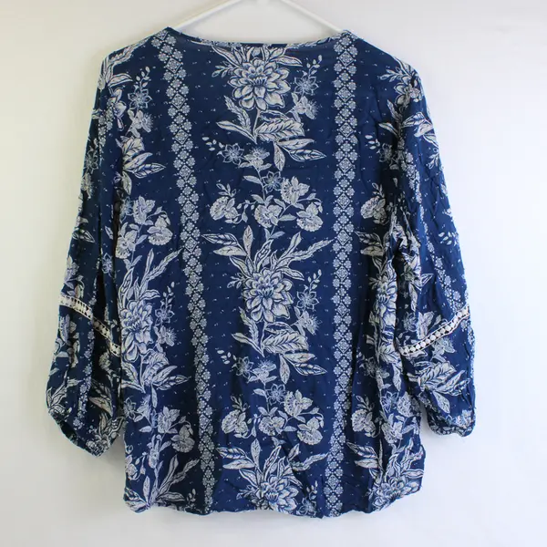 Christopher & Banks Blue Floral Boho Blouse Top Womens Size M