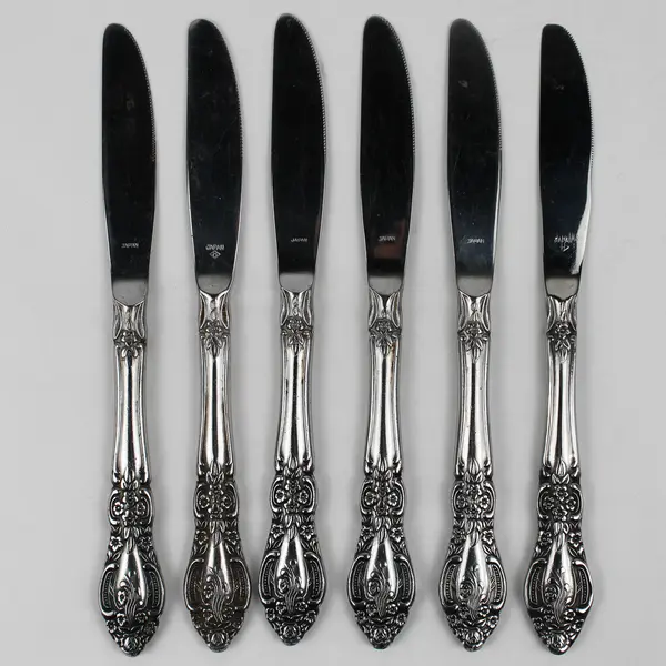 Set of 6 Vintage Springtime Stainless Steel Modern Solid Dinner Knives