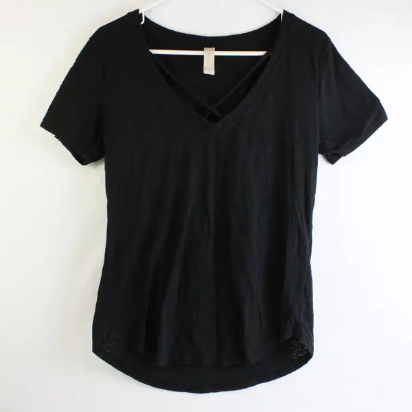 Altar'd State Black Strappy Front Tee Short Sleeve Small