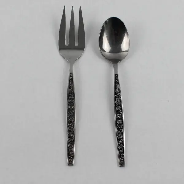 2 Piece Set Vintage Granada Rose Stainless Steel Serving Fork and Spoon