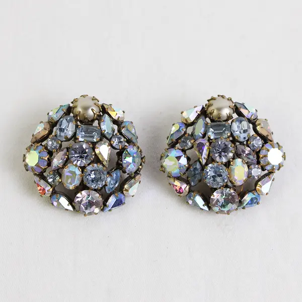 Vintage Aurora Borealis Rhinestone Cluster Clip-On Earrings Austria