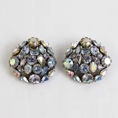 Vintage Aurora Borealis Rhinestone Cluster Clip-On Earrings Austria