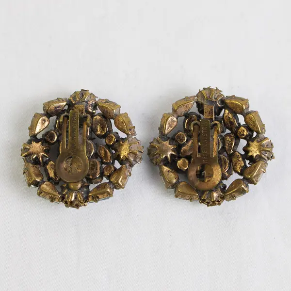 Vintage Aurora Borealis Rhinestone Cluster Clip-On Earrings Austria